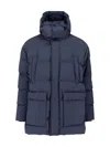 Herno Long Quilted Jacket With Hood And Pockets In Blue