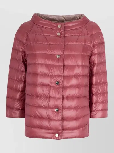 Herno Puffer Coat Three Quarter Sleeves High Collar In Pink
