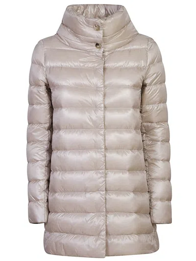 Herno Puffer Coat With High Collar And Button Detail In Gray