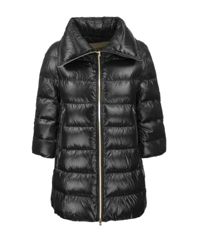 Herno Puffer Front Zipped Coat In Black