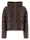 Herno Brown Cropped Down Jacket With Fixed Hood With Snap Buttons In Tech Fabric Woman In Brown