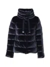 Herno Velvet Quilted Drawstring High Collar Jacket In Blue
