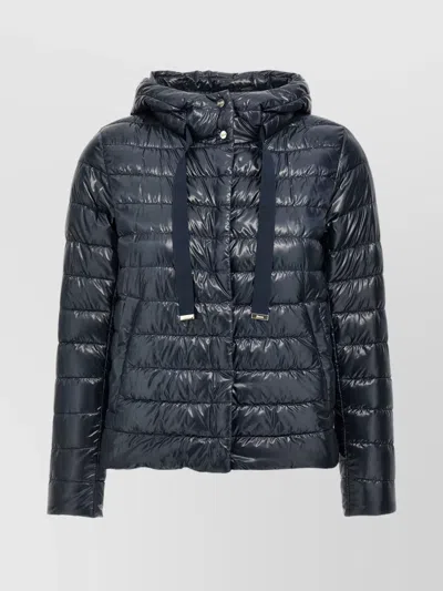 Herno Puffer Jacket Lightweight Drawstring Hood In Black