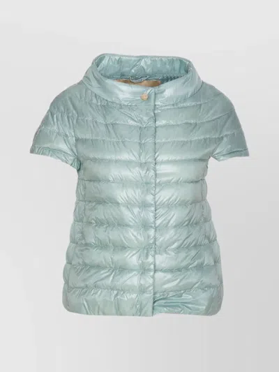 Herno Puffer Jacket With High Collar And Short Sleeves In Green
