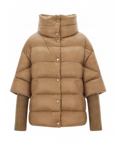 Herno Puffer Jacket With High Collar And Snap Closure In Brown