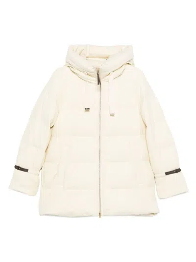Herno Hooded Medium-length Wool Down Jacket With Zip In White