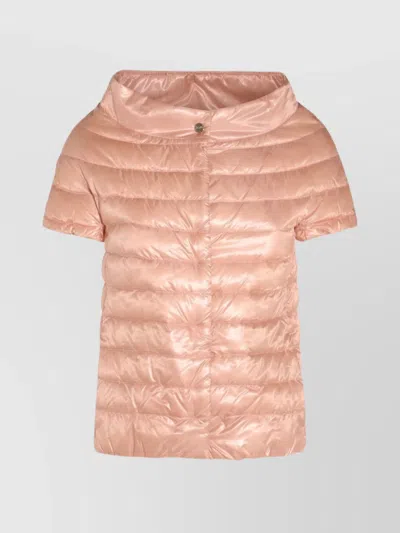 Herno Puffer Jackets With Short Sleeves And High Collar In Pink