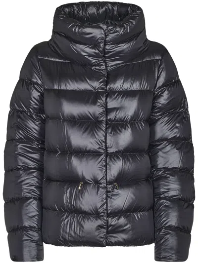 HERNO HERNO PUFFY BLACK COAT WITH GLOSSY FINISH AND HIGH COLLAR