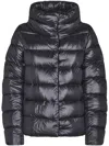 Herno Puffy Black Coat With Glossy Finish And High Collar In Blue