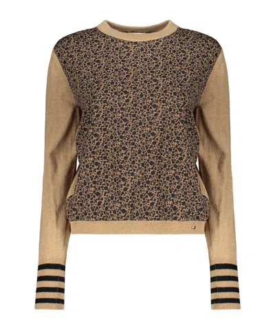 Herno Puffy Sleeve Crew Neck Sweater In Brown