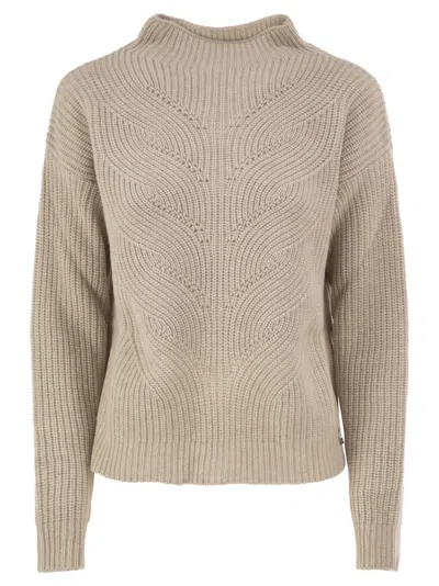 Herno Pure Wool Jumper With Textured Knit And High Neck In Beige