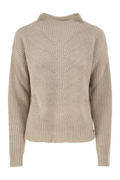 Herno Pure Wool Jumper With Textured Knit And High Neck In Neutral