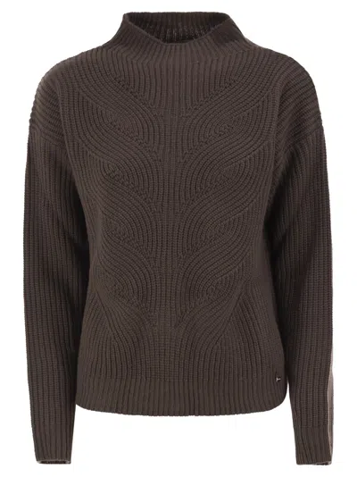 Herno Pure Wool Jumper With Textured Knit And High Neck In Burgundy