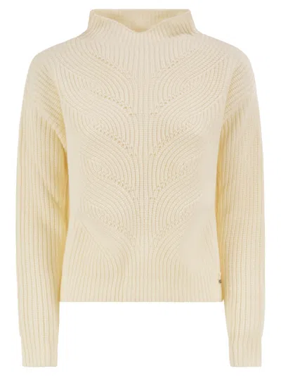 Herno Pure Wool Jumper With Textured Knit And High Neck In Gold
