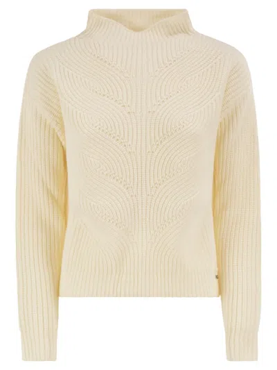 Herno Pure Wool Jumper With Textured Knit And High Neck In Neutral