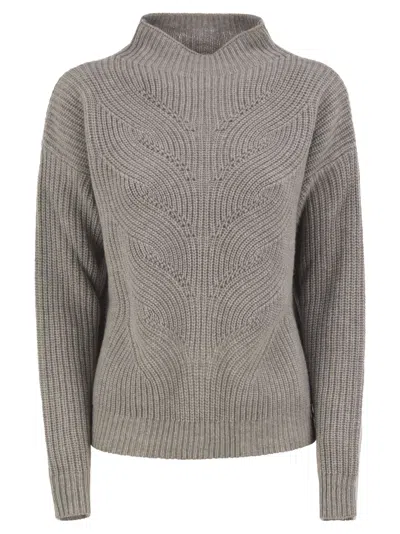 Herno Pure Wool Jumper With Textured Knit And High Neck In Gray