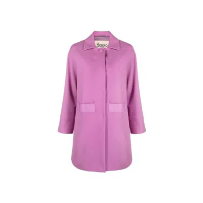 Herno Long-sleeve High-low Coat In Purple