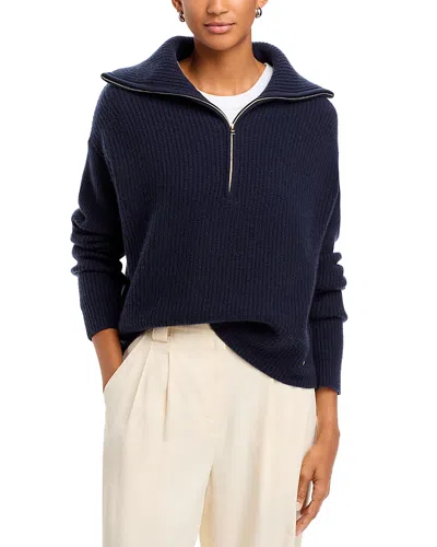 Herno Quarter Zip Ribbed Wool Cashmere Sweater In Navy Blue