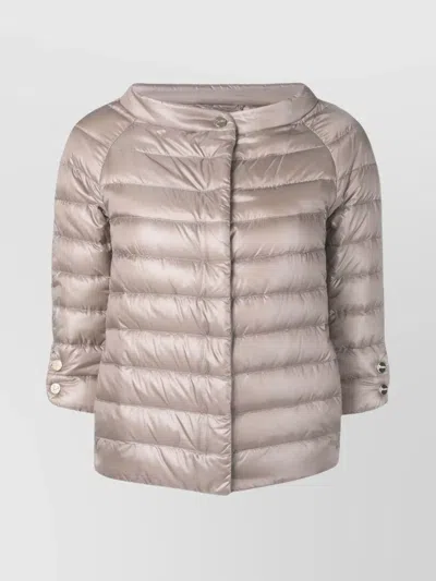 Herno Quilted 3/4 Sleeves Shiny Lightweight Jacket In Neutral