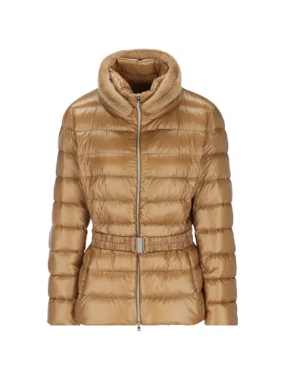 Herno Quilted Belted Coat In Brown