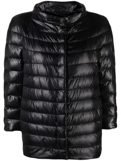 Herno Quilted Black Coat With High Collar In Multi