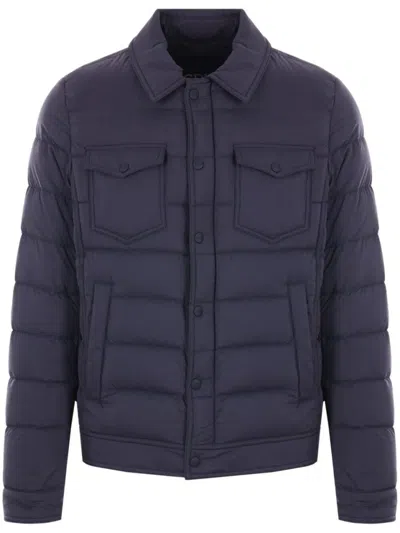 Herno Quilted Black Jacket With Classic Collarclosure In Blue