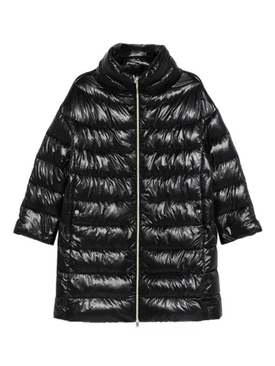 HERNO QUILTED BLACK JACKET WITH HIGH COLLAR