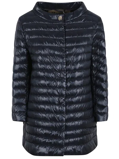 Herno Quilted Black Jacket With High Collar In Blue