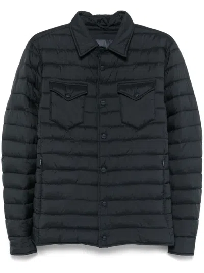 Herno Quilted Blue Coat With Button-up Front In Black
