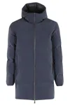 Herno Streamlined Down Jacket With High Collar And Hood In Blue