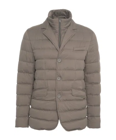 Herno Sophisticated Gray Quilted Down Jacket In Brown