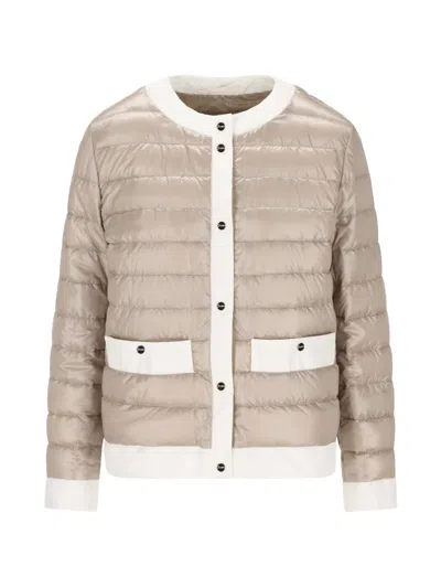 Herno Quilted Jacket Long Sleeves Contrast Trim Pockets In Neutral