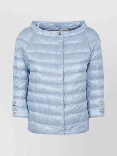 Herno Quilted Button Lightweight Padded Shiny Jacket In Blue