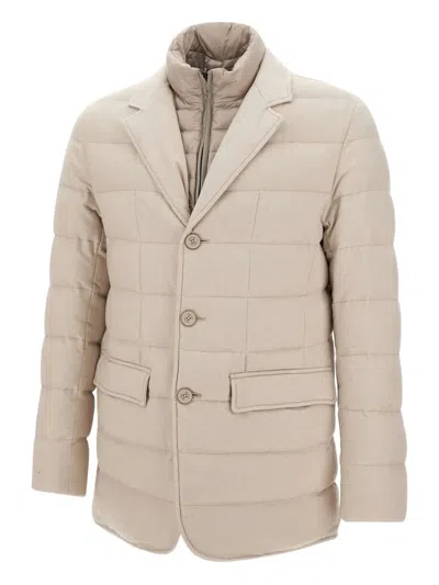 Herno Quilted Buttoned Jacket In Neutral