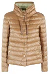 Herno Quilted Camel And Green Puffer Jacket In Neutrals