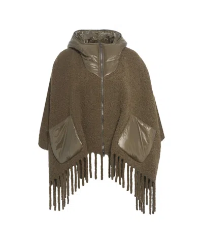 Herno Quilted Cape With Fringe Hem And Oversized Silhouette In Brown