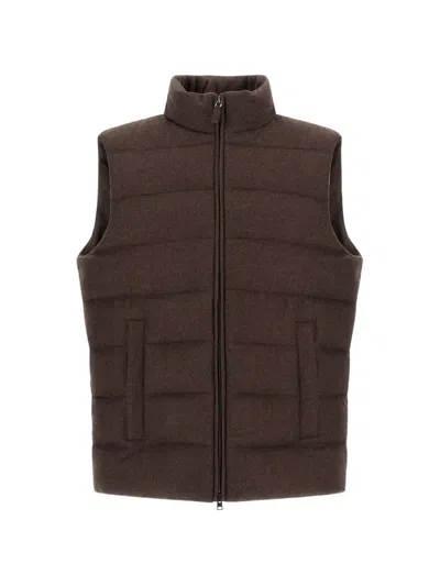 Herno Quilted Cashmere-silk Gilet In Brown