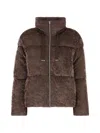 Herno Stretch Velvet Down Jacket Drawstring Collar In Brown