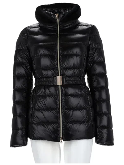 Herno Quilted Cinched Waist Polyamide Down Jacket In Black