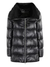 Herno A Shape Ultralight Down Jacket With Eco Fur Collar In Black