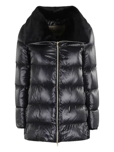 Herno Padded Faux-fur-trim Coat In Blue