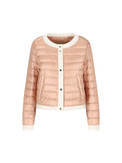 Herno Quilted Crewneck Coat In Light Pink