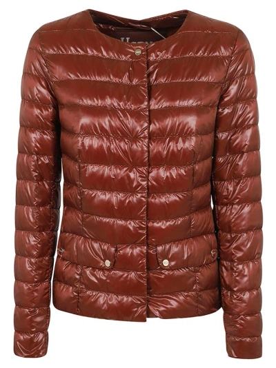 Herno Quilted Crewneck Padded Jacket In Brown