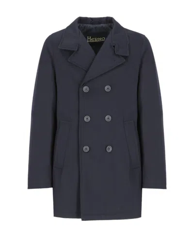 Herno Quilted Double-breasted Coat In Blue