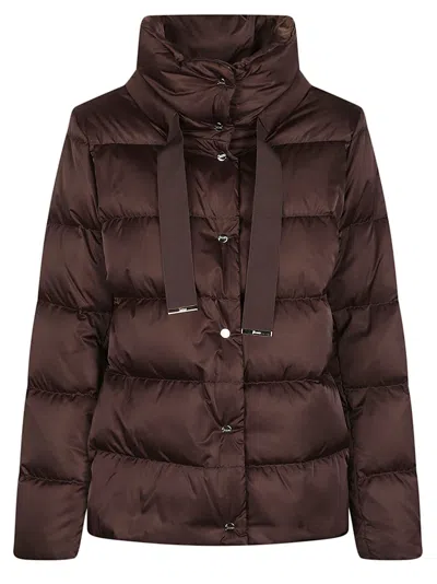 Herno Quilted Down Cape With High Collar In Brown