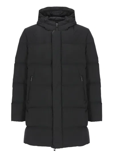 Herno Hooded Down Jacket Long Sleeves Zip Pockets In Black