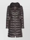 Herno Quilted Long Down Jacket With Plush Collar In Brown