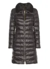 Herno Quilted Long Down Jacket With Plush Collar In Gray