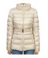 Herno High Neck Belted Puffer Jacket In Nude