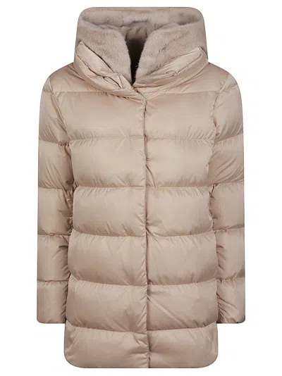 Herno Quilted Down Jacket With Faux Fur Collar And Concealed Closure In Brown